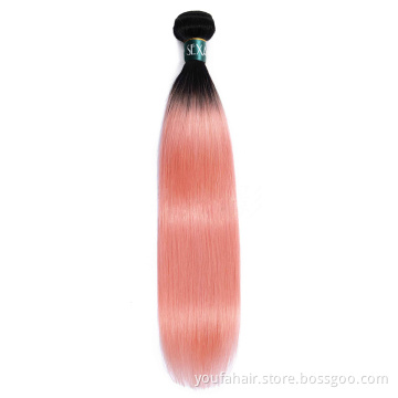 Brazilian Virgin Hair Light Pink Ombre Silky Straight Hair Bundles with Closure Pre Colored Remy Human Hair Bundles With Closure